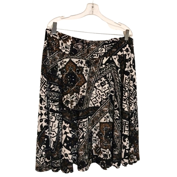 Chaps Floral Skirt Brown Black White Sz L - Picture 1 of 5